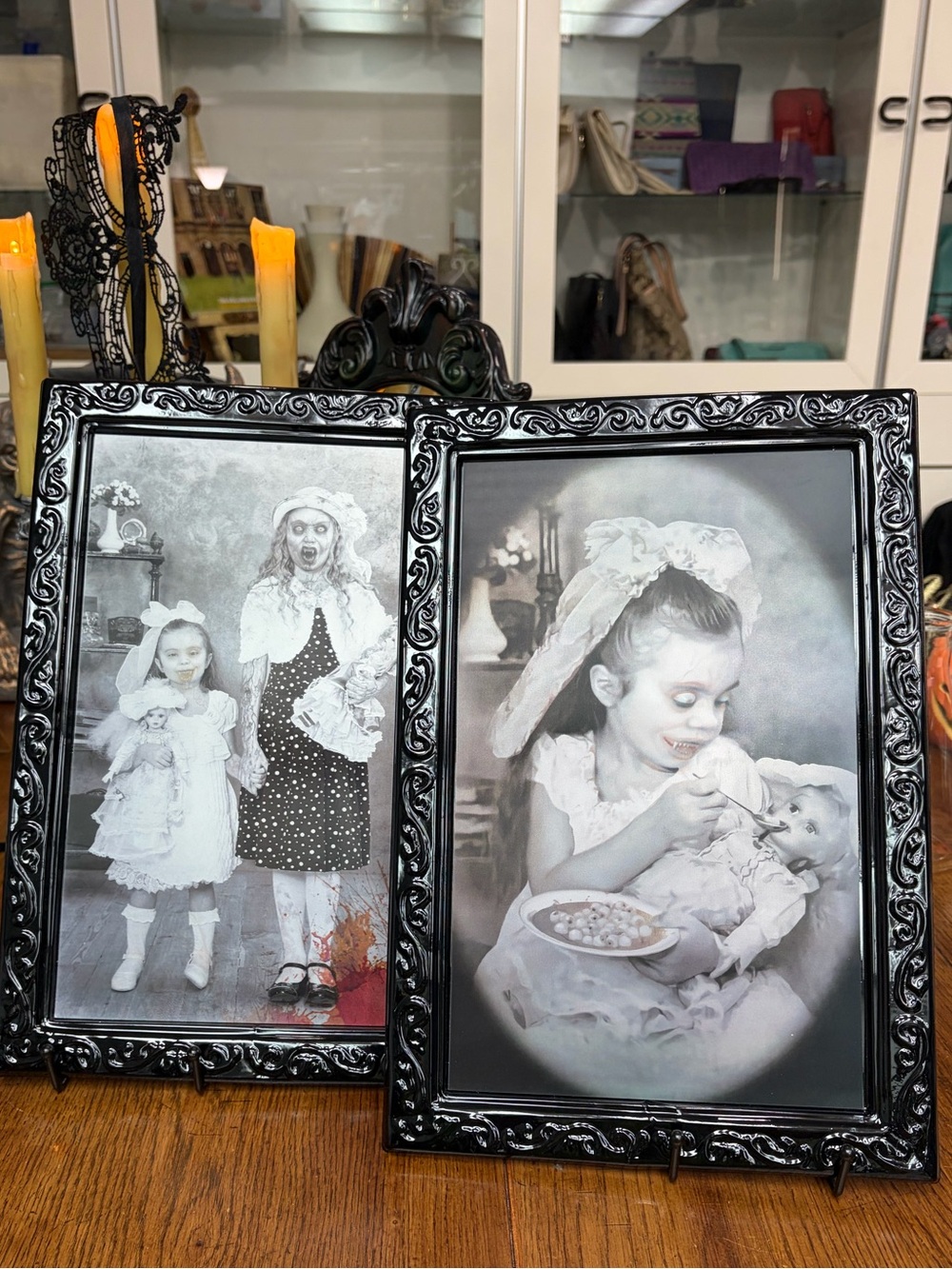 Set of 2 Victorian Horror Changing Face Portraits Halloween Gothic Decor